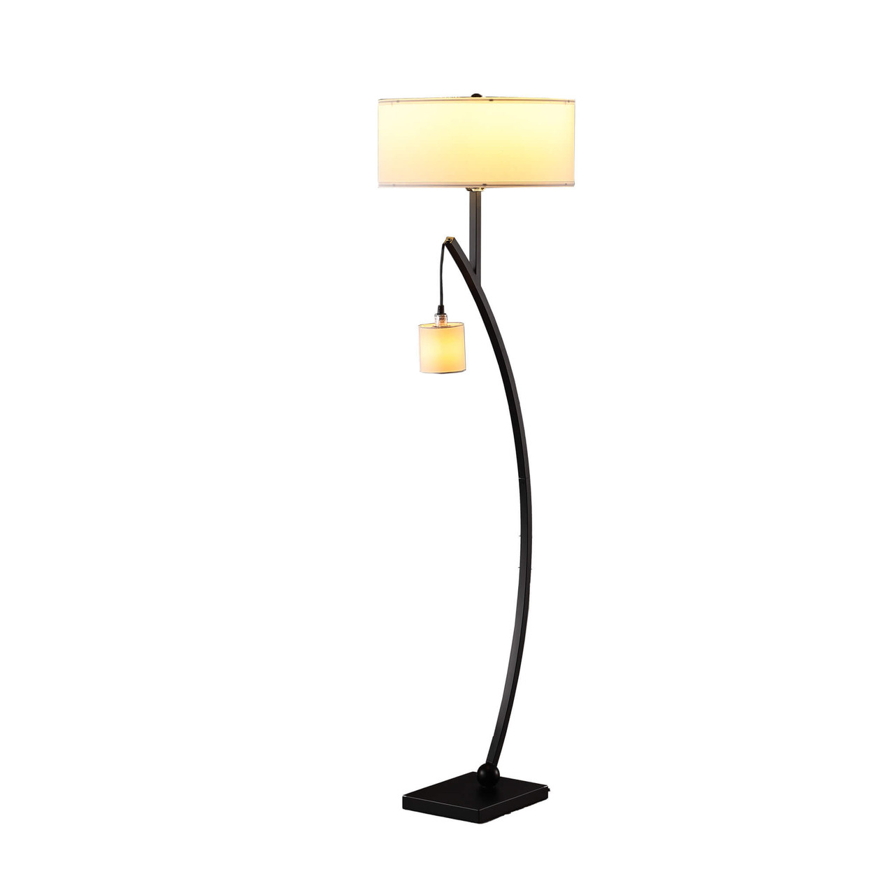 59" Matte Black Dual Arc Floor Lamp With White Drum Shade - Chicken Pieces