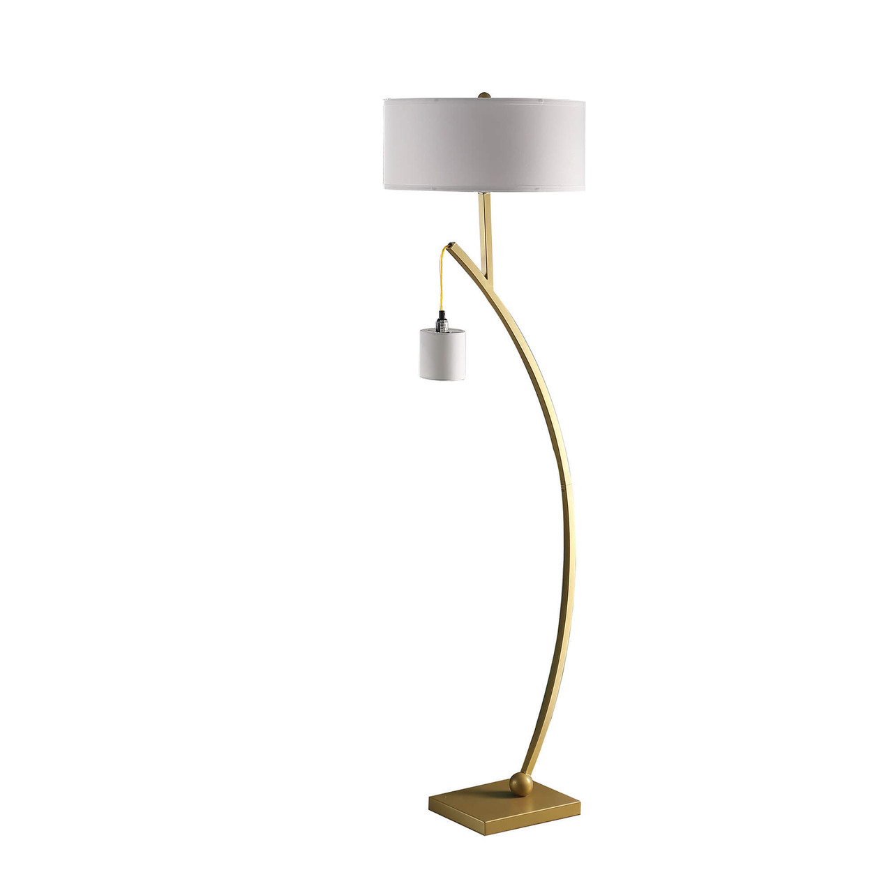 59" Matte Gold Dual Arc Floor Lamp With White Drum Shade - Chicken Pieces