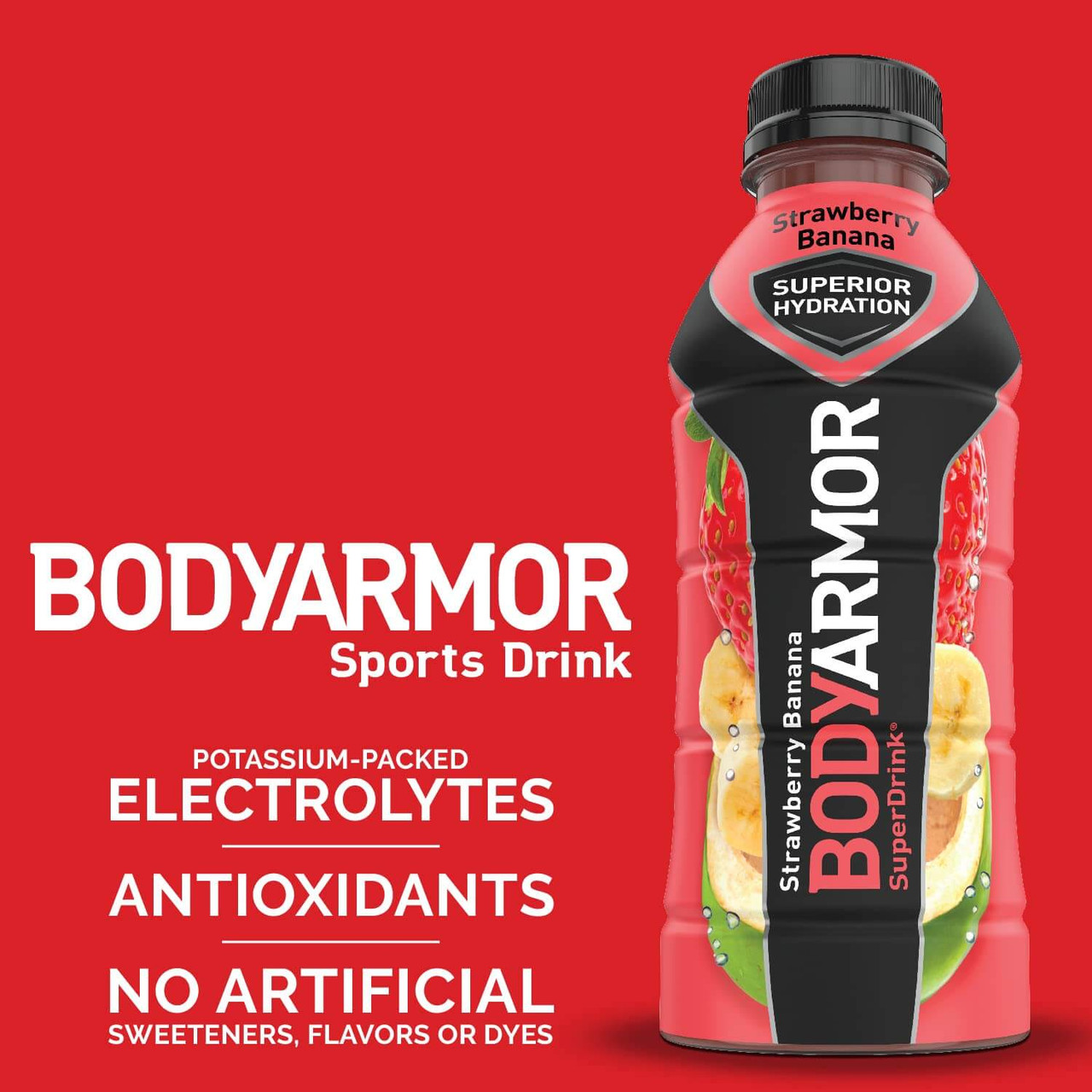 BODYARMOR Sports SuperDrink Coconut Water Hydration Strawberry Banana 473ml/16 fl oz -12 PACK