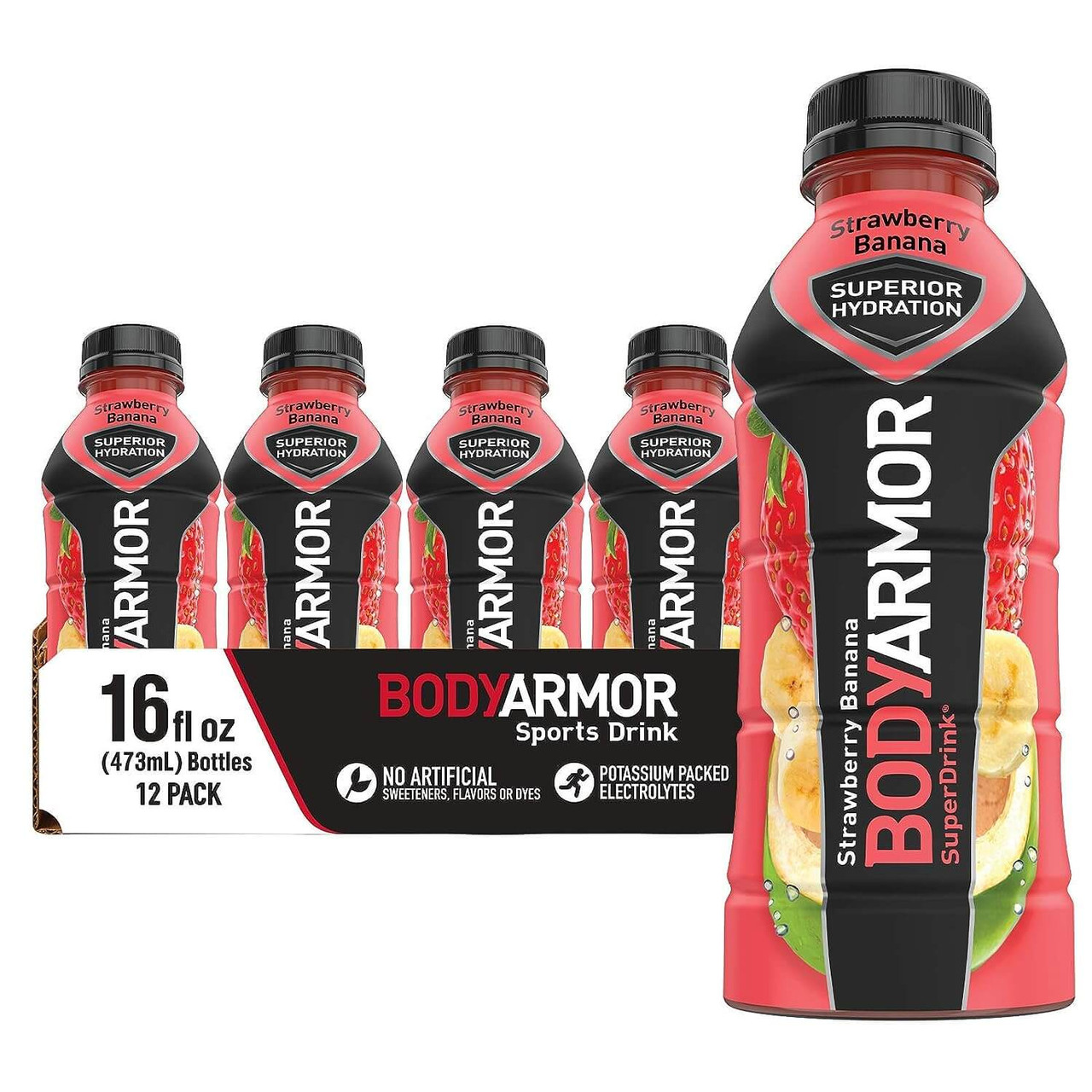 BODYARMOR Sports SuperDrink Coconut Water Hydration Strawberry Banana 473ml/16 fl oz -12 PACK