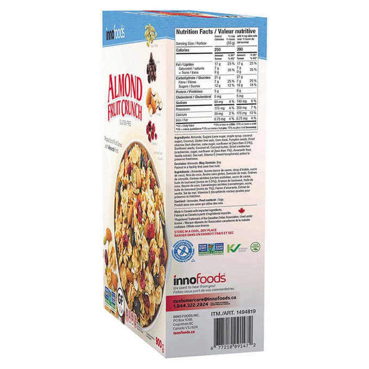 Inno Foods Gluten-Free Almond Fruit Crunch Cereal - 900 g | Maple, Nut(4/Case)-Chicken Pieces