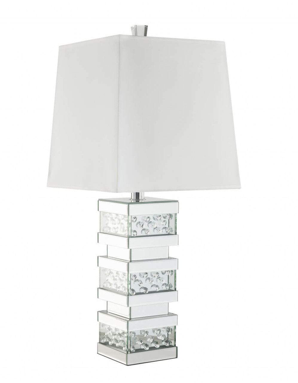 31" Mirrored Glass Faux Crystal Chunky Geo Table Lamp With White Square Shade - Chicken Pieces