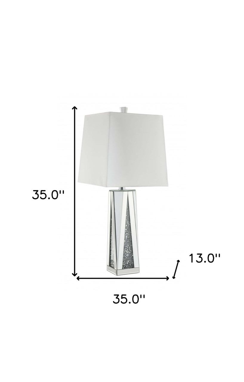 35" Clear Glass Table Lamp With White Square Shade - Chicken Pieces
