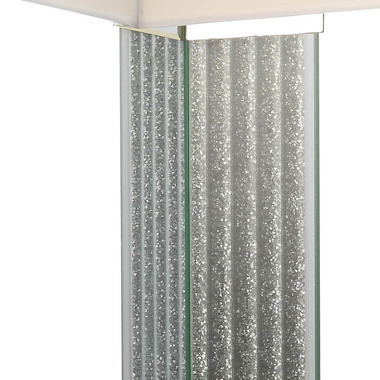 30" Mirrored Glass and Faux Stone Column Table Lamp With White Square Shade - Chicken Pieces