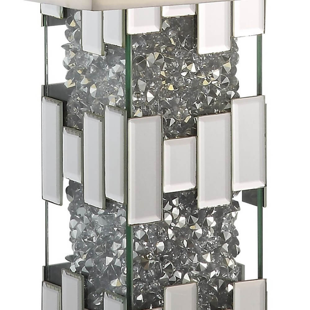 30" Mirrored Glass and Faux Crystal Geo Table Lamp With White Square Shade - Chicken Pieces