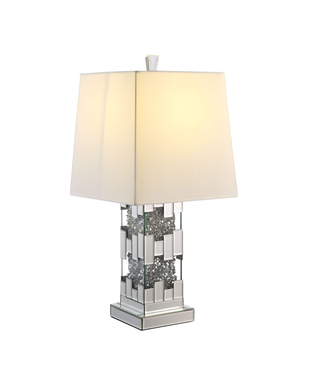 30" Mirrored Glass and Faux Crystal Geo Table Lamp With White Square Shade - Chicken Pieces