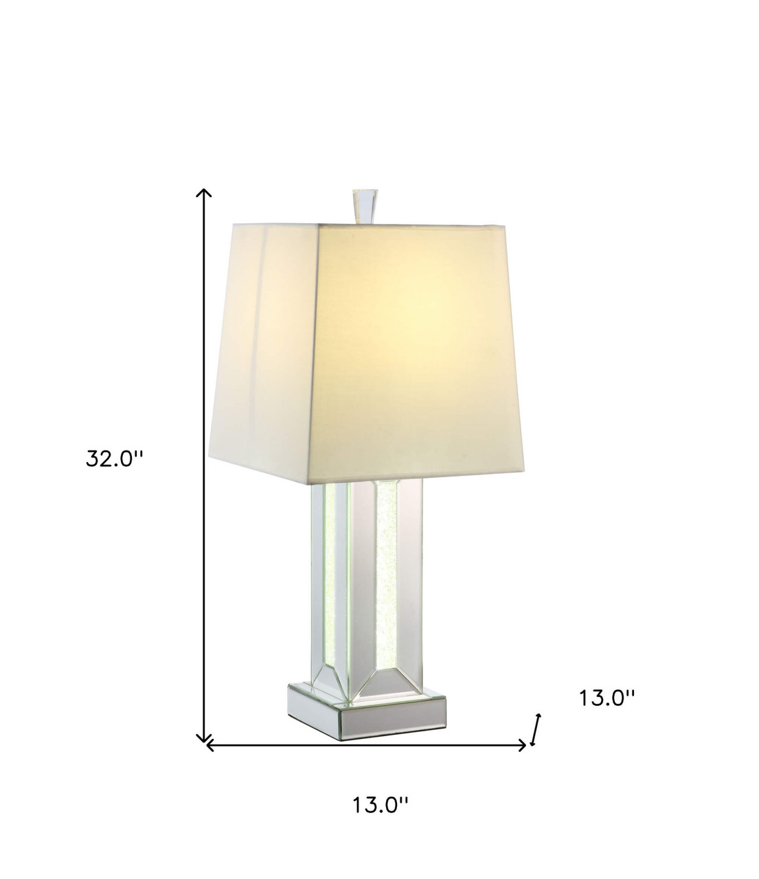 32" Mirrored Glass and Faux Crystal Table Lamp With White Square Shade - Chicken Pieces