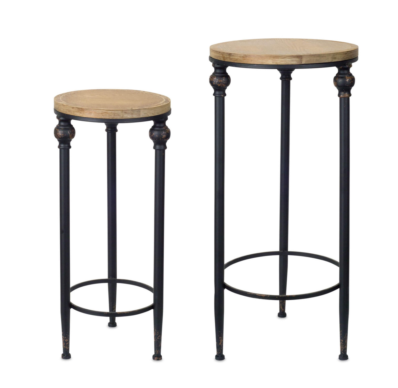 Set Of Two 12" Black And Brown Solid Wood Round End Tables - Chicken Pieces