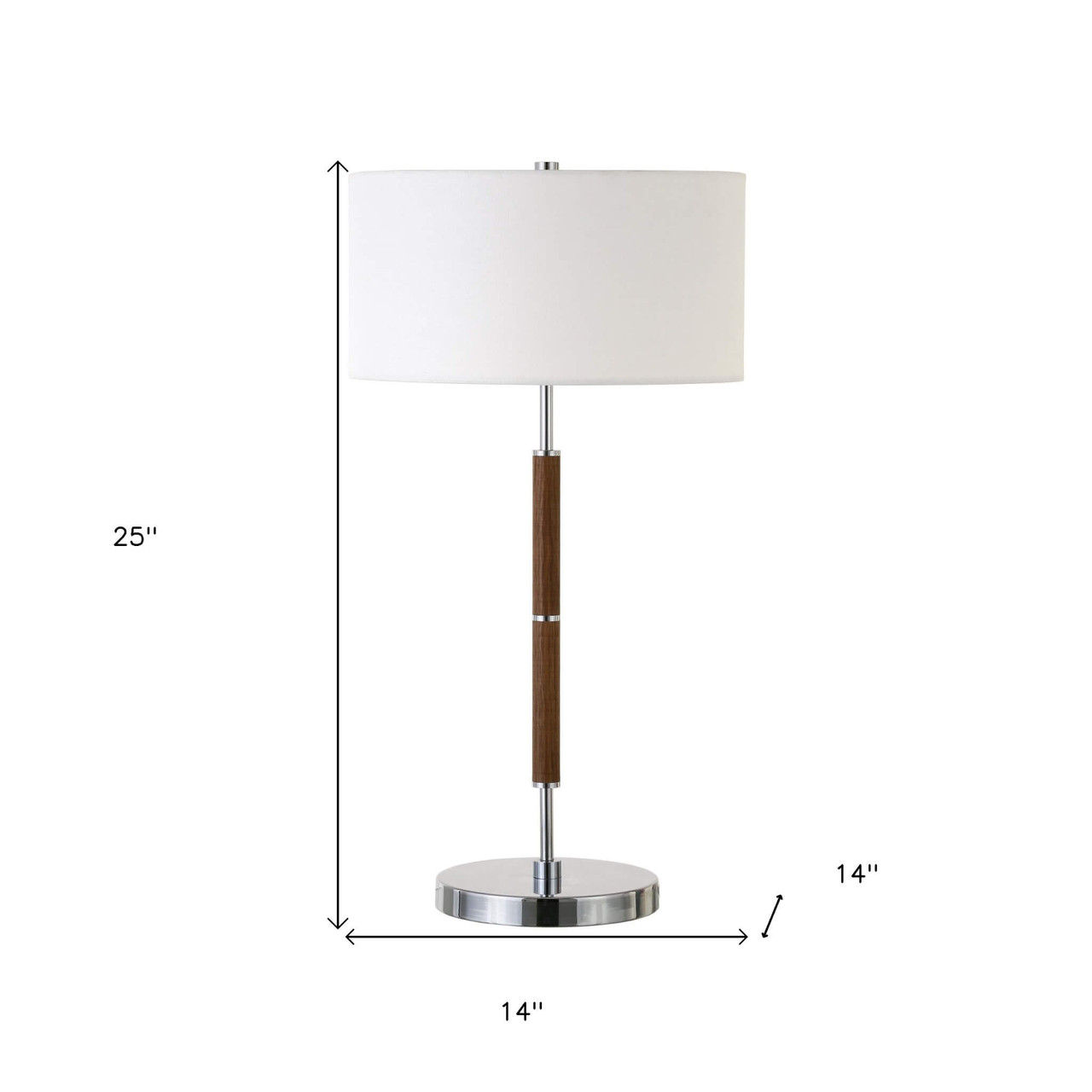 25" Silver and Oak Two Light Table Lamp With White Drum Shade - Chicken Pieces