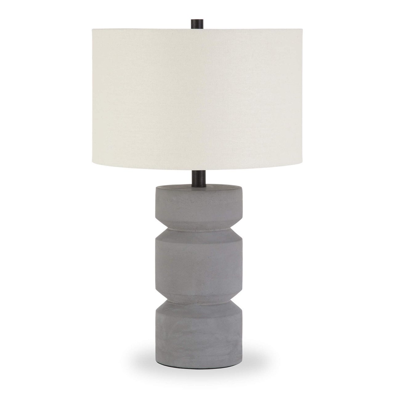 23" Gray Concrete Faceted Column Table Lamp With White Drum Shade - Chicken Pieces