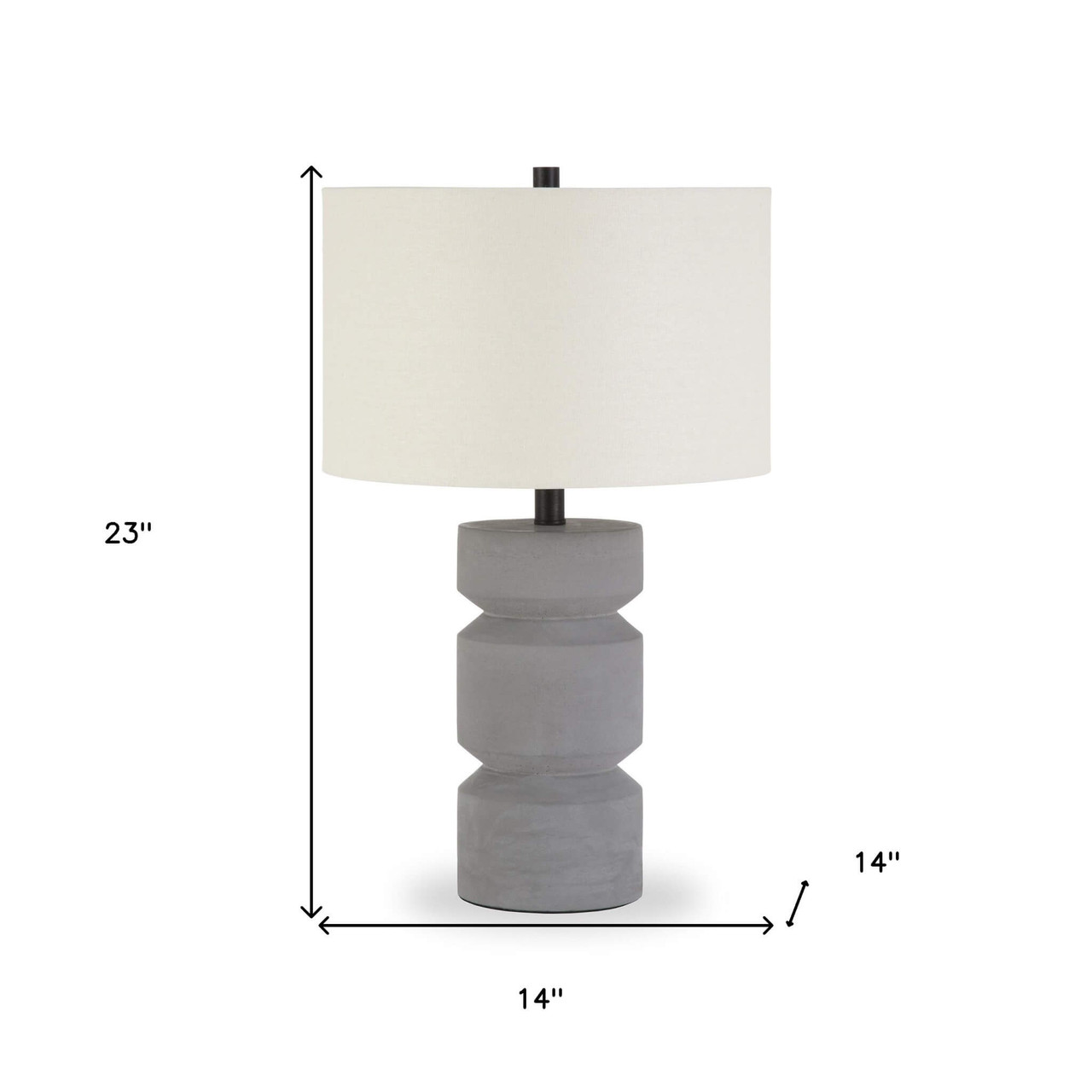 23" Gray Concrete Faceted Column Table Lamp With White Drum Shade - Chicken Pieces