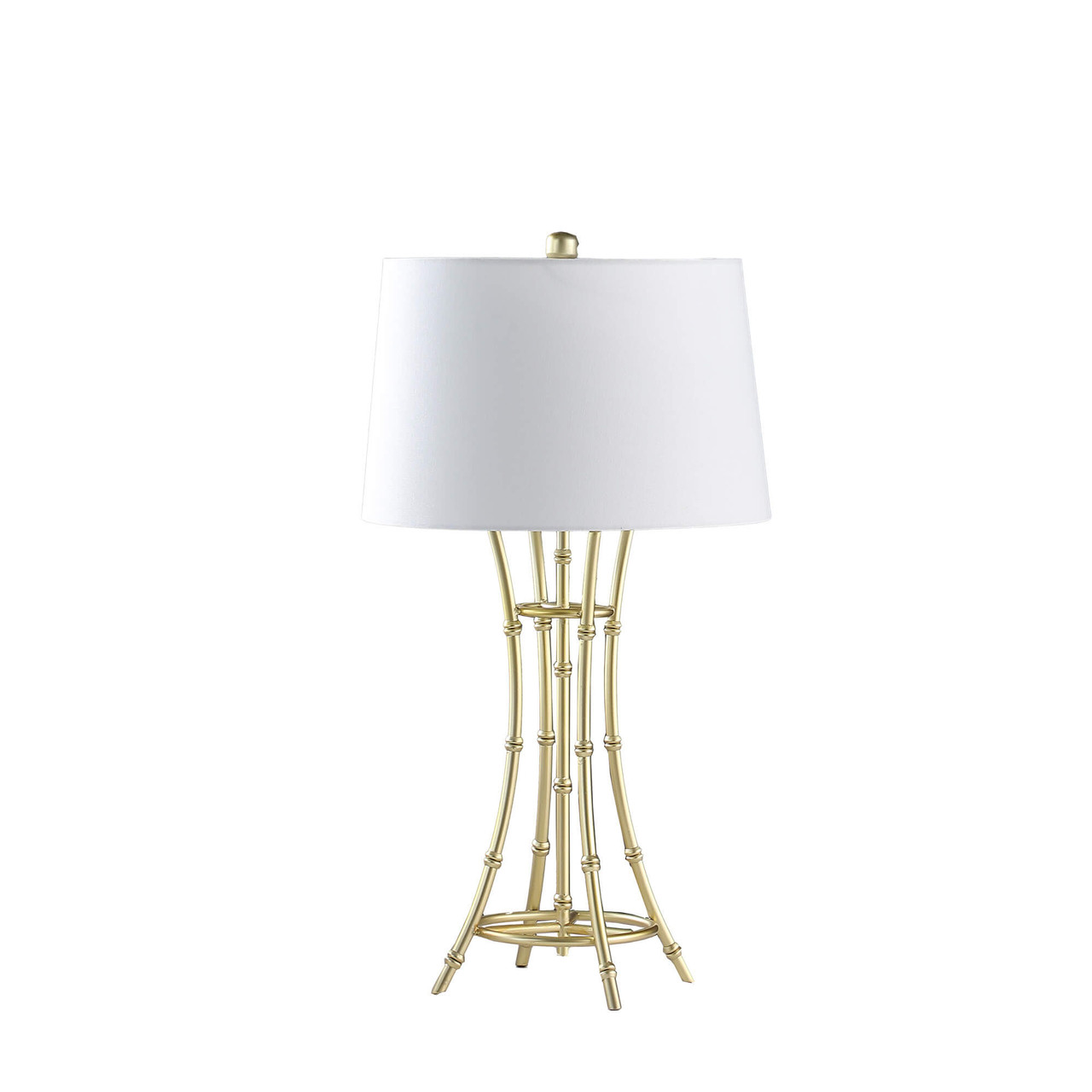 29" Gold Bamboo Design Table Lamp With Off White Drum Shade - Chicken Pieces