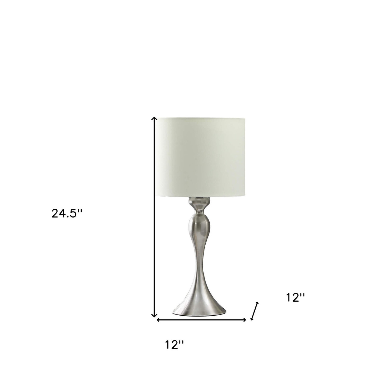 25" Silver Metal Table Lamp With Off White Drum Shade - Chicken Pieces