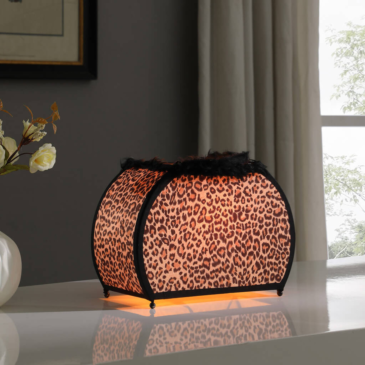 12" Brown and White Funky Leopard Pattern Novelty Table Lamp - Chicken Pieces