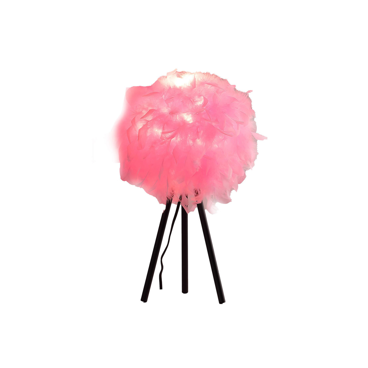 21" Black Tripod Table Lamp With Pink Faux Feather Shade - Chicken Pieces