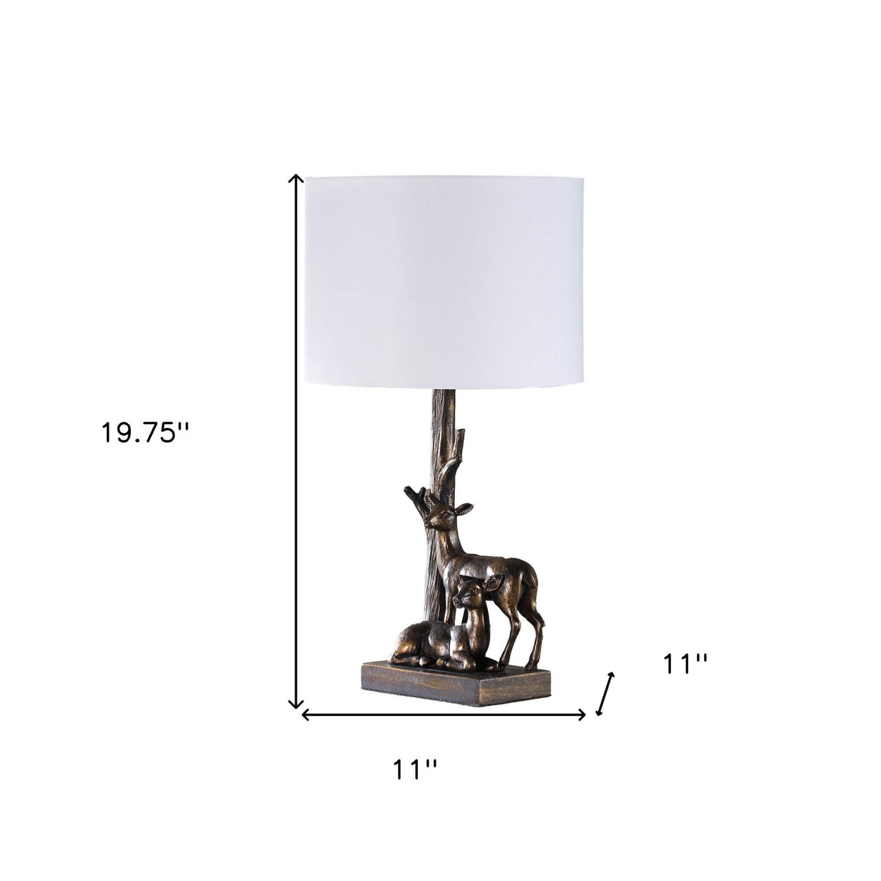 20" Bronze Mom and Baby Deer Table Lamp With White Drum Shade - Chicken Pieces