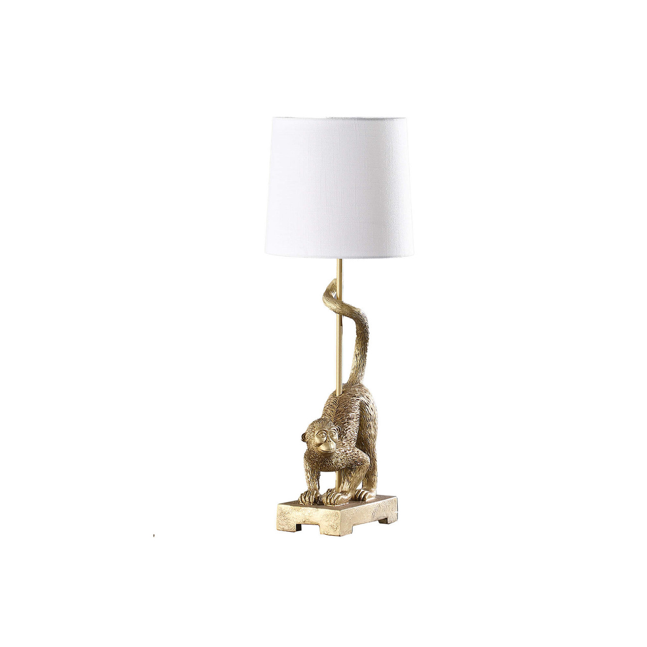 24" Gold Monkey Table Lamp With White Drum Shade - Chicken Pieces