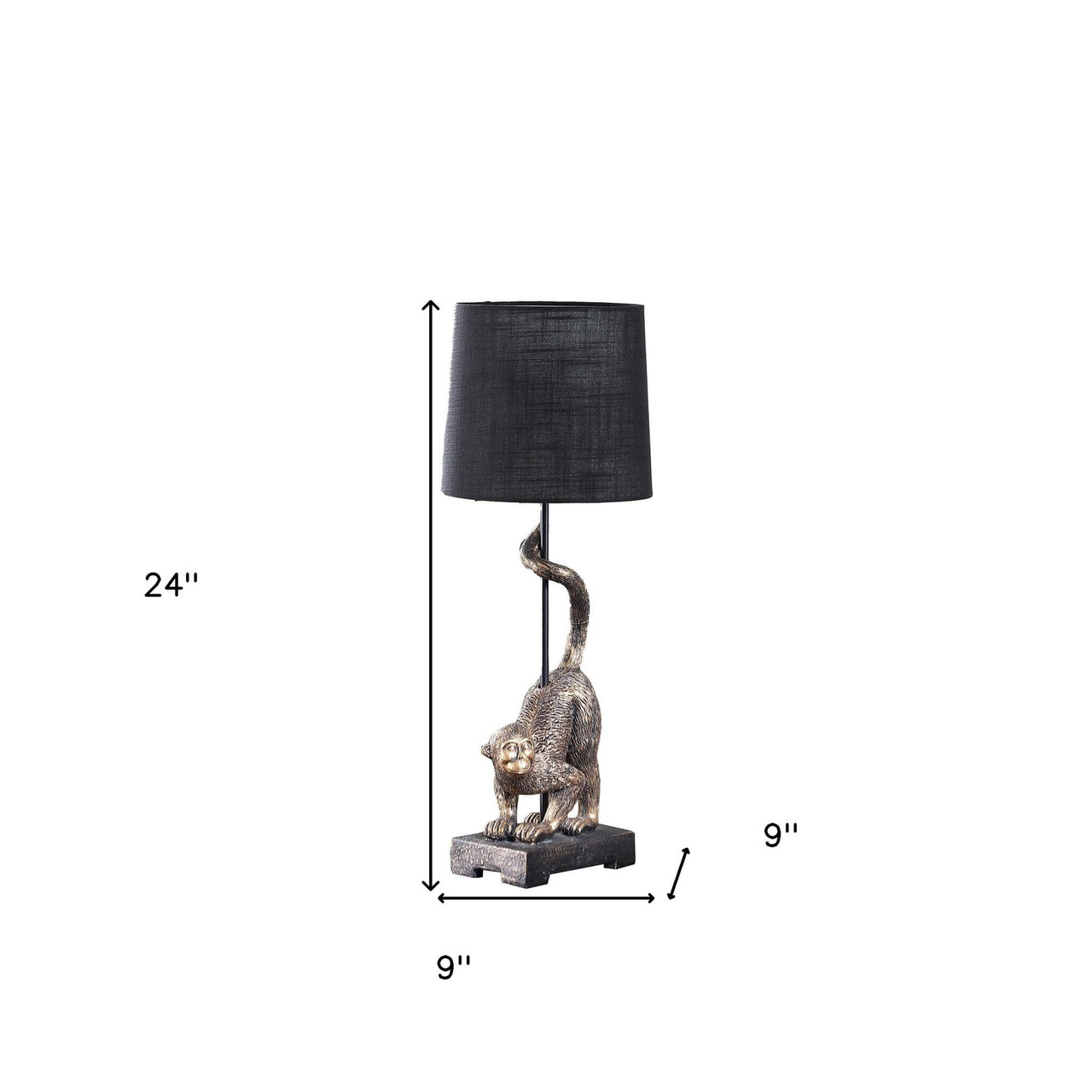 24" Dark Antiqued Gold Monkey Table Lamp With Black Drum Shade - Chicken Pieces