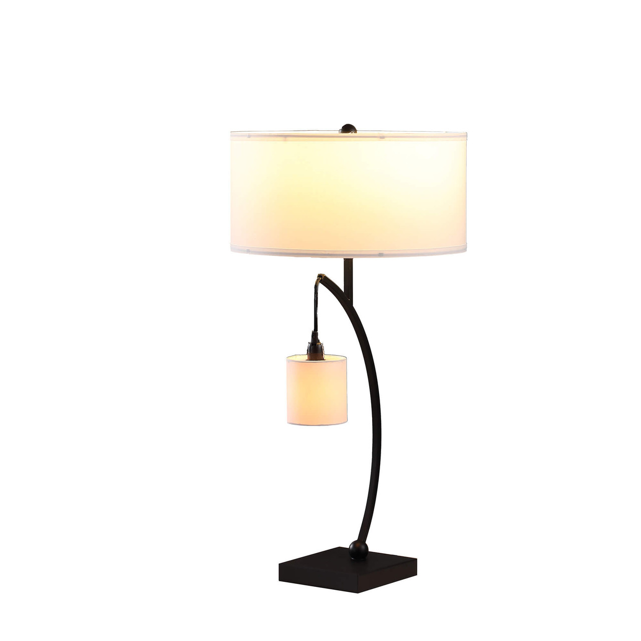 29" Black Metal Two Light Arched Table Lamp With White Drum Shade - Chicken Pieces