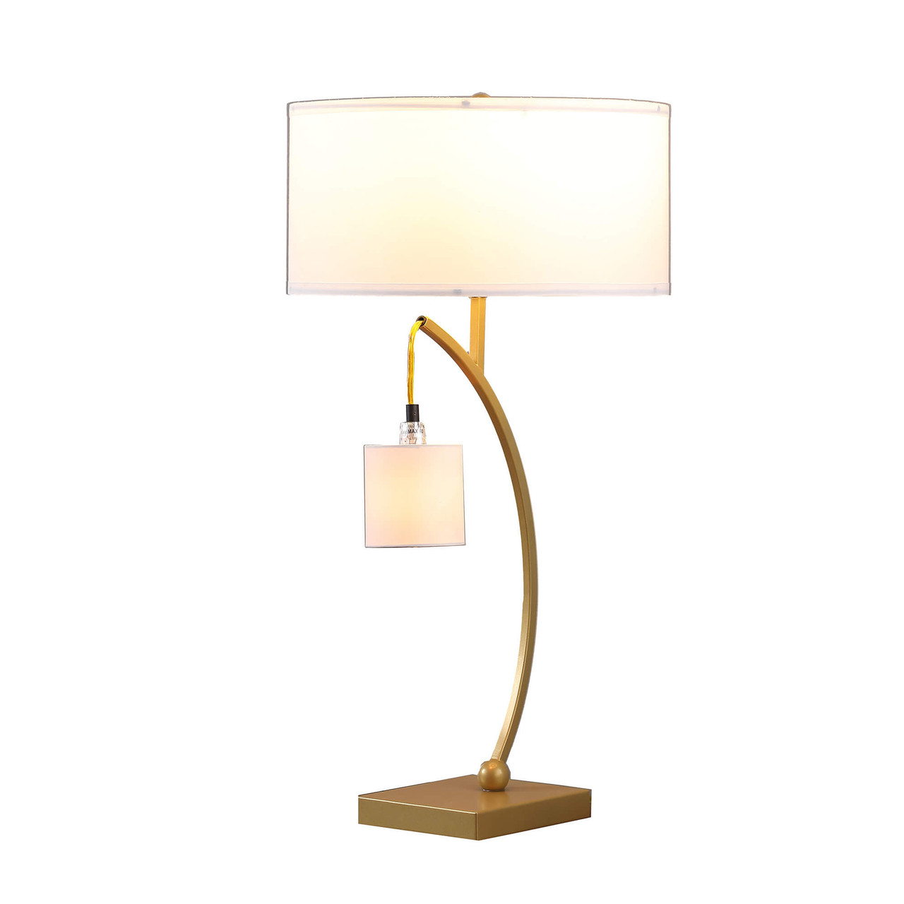 29" Gold Metal Two Light Arched Table Lamp With White Drum Shade - Chicken Pieces