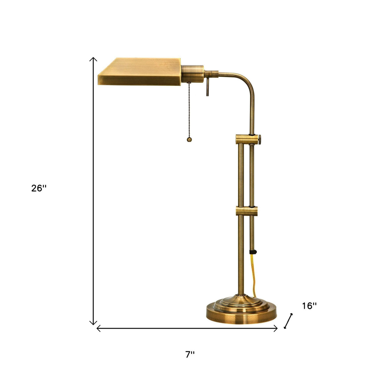 26" Bronze Metal Adjustable Table Lamp With Antiqued Brass Rectangular Shade - Chicken Pieces