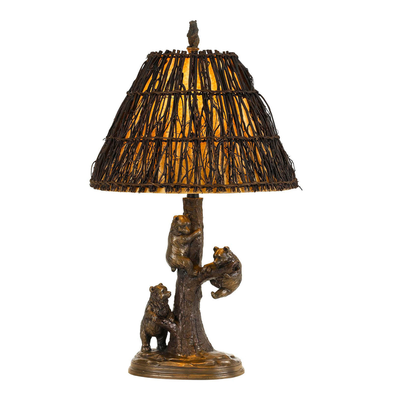 30" Bronze Table Lamp With Brown Empire Shade - Chicken Pieces