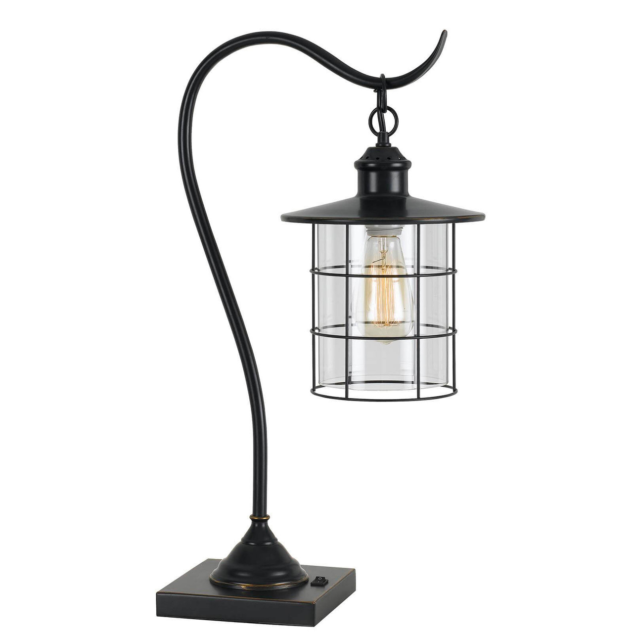 25" Bronze Metal Lantern Style Desk Lamp With Edison Bulb - Chicken Pieces