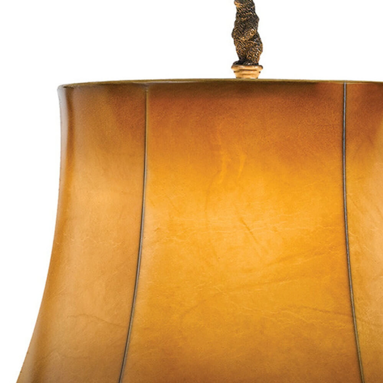 31" Bronze Bears After the Honey Table Lamp With Brown Faux Leather Shade - Chicken Pieces