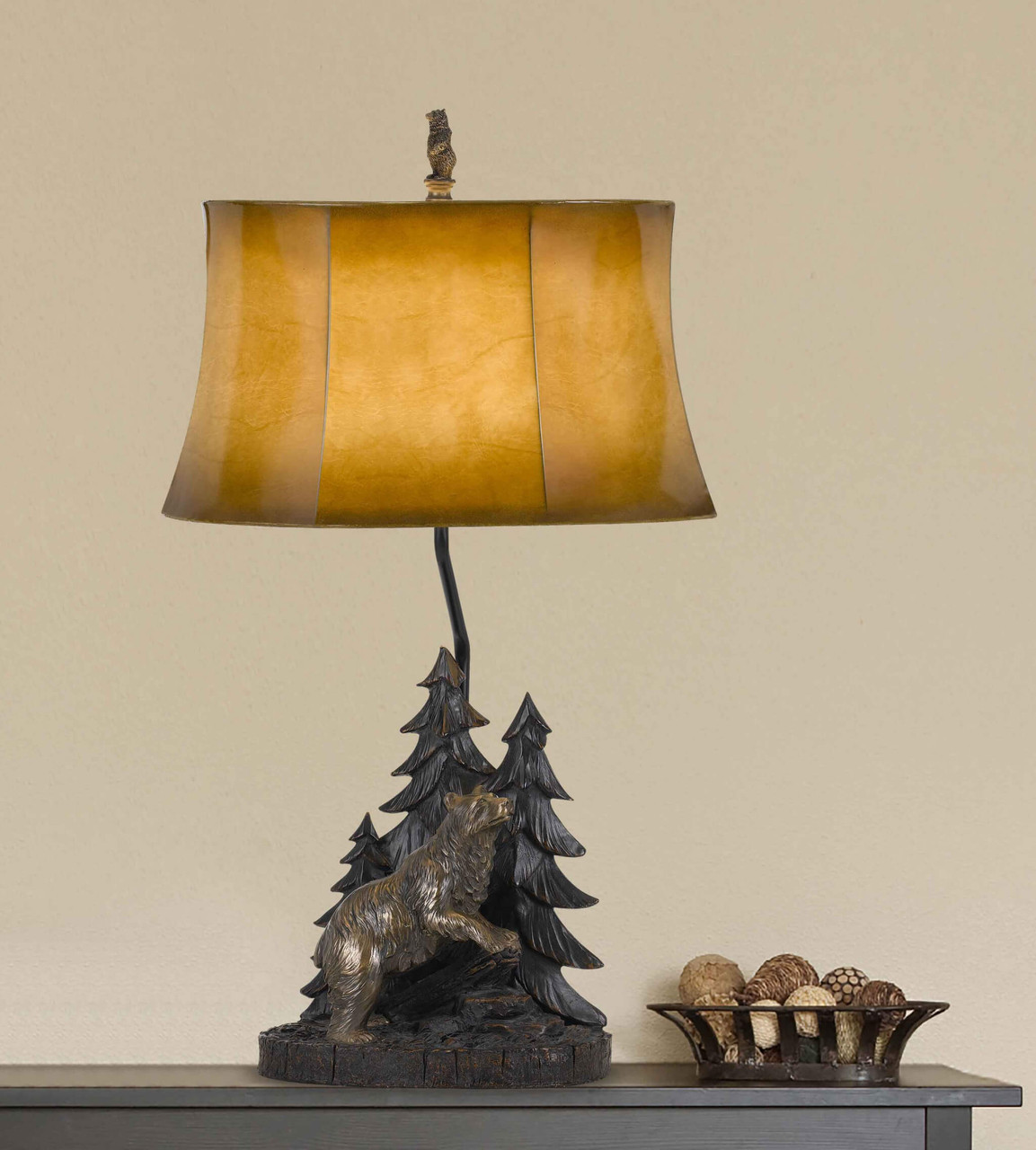 29" Bronze Bear in the Woods Table Lamp With Brown Bell Shade - Chicken Pieces