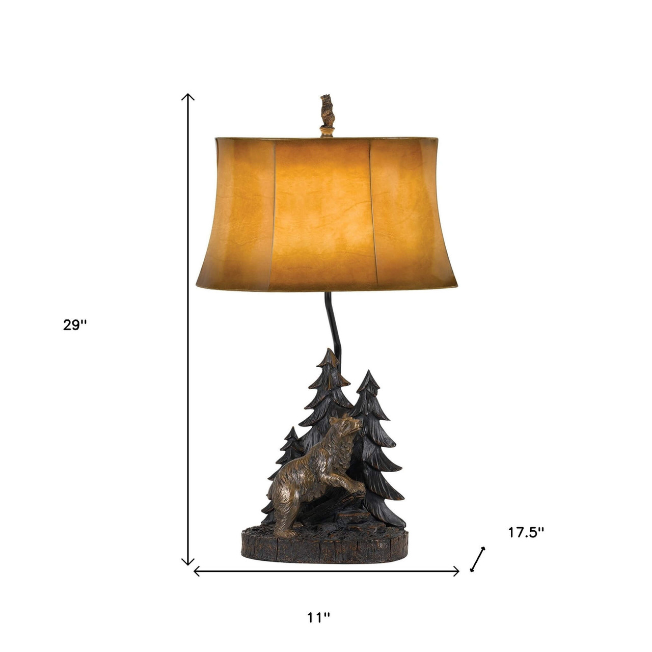 29" Bronze Bear in the Woods Table Lamp With Brown Bell Shade - Chicken Pieces