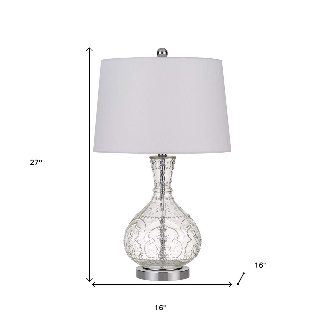 27" Clear Metal Table Lamp With White Rectangular Shade - Chicken Pieces