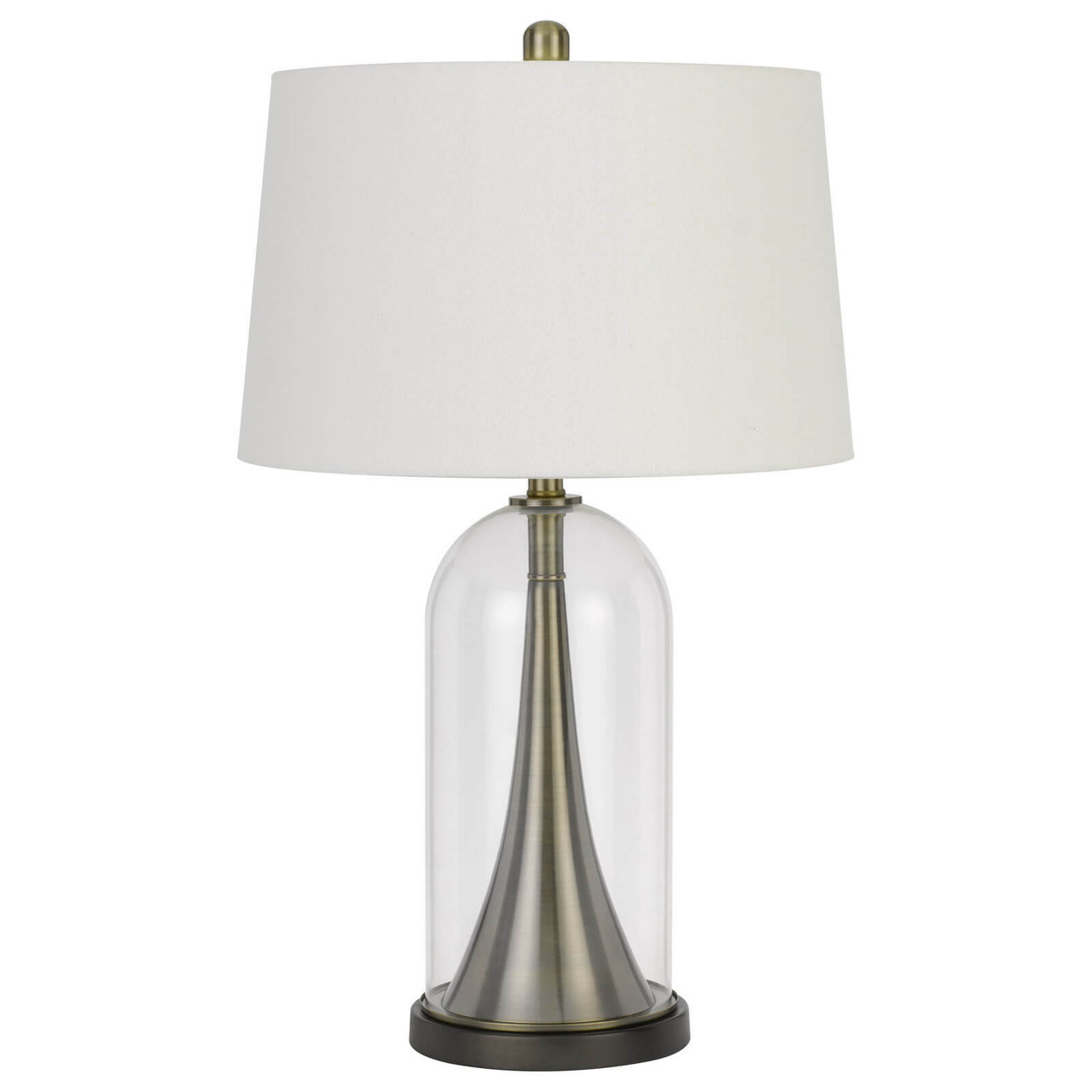 29" Clear Metal Table Lamp With White Empire Shade - Chicken Pieces