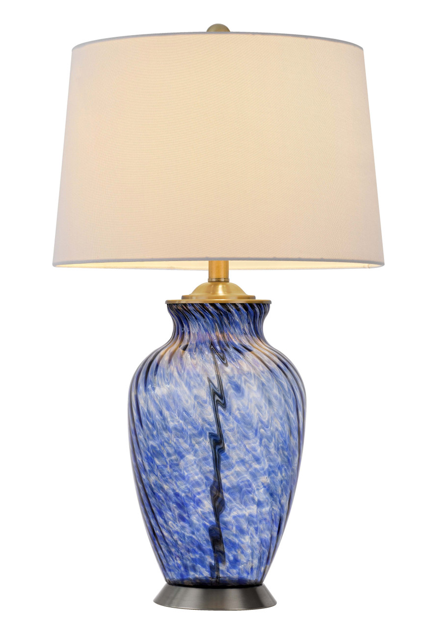 28" Blue Swirl Glass Table Lamp With White Empire Shade - Chicken Pieces