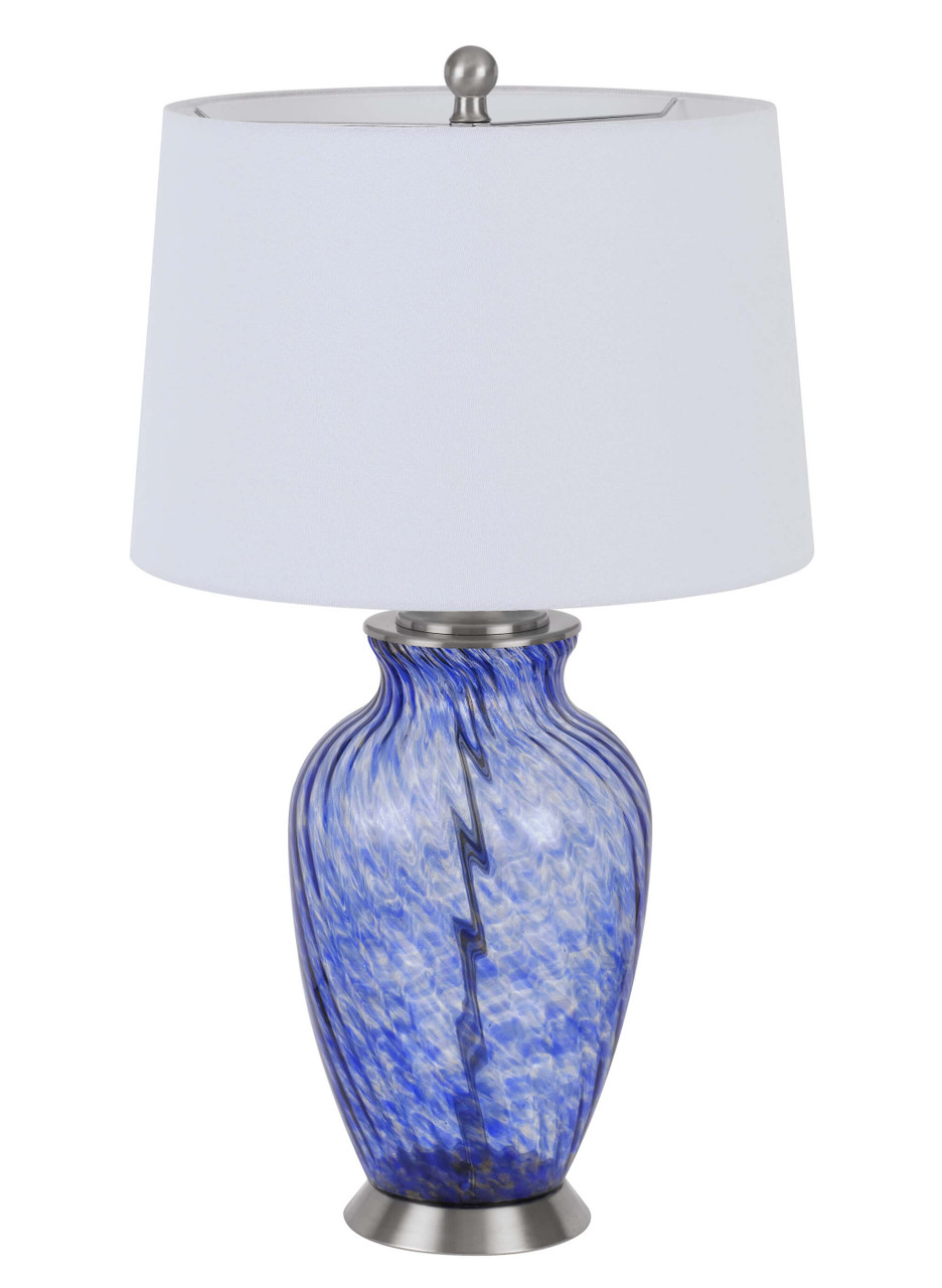 28" Blue Swirl Glass Table Lamp With White Empire Shade - Chicken Pieces