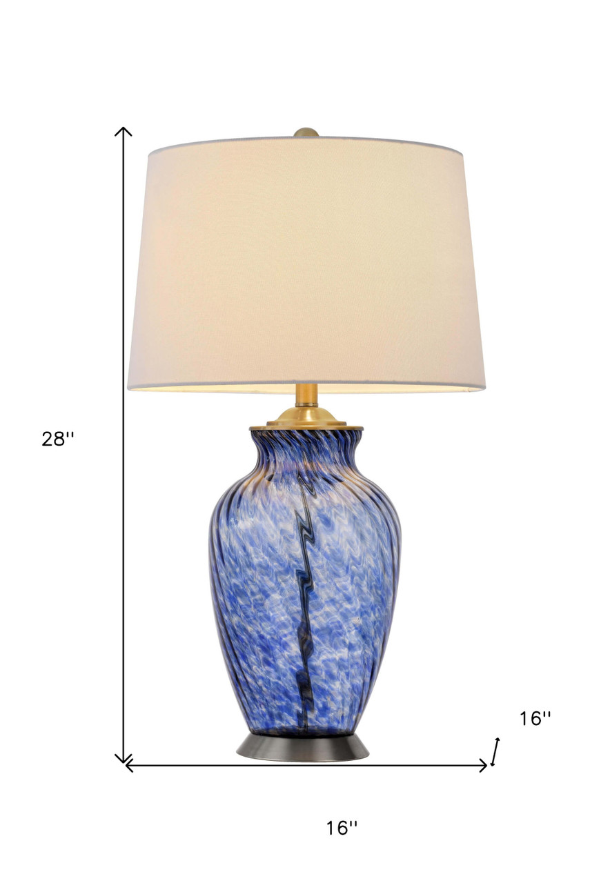 28" Blue Swirl Glass Table Lamp With White Empire Shade - Chicken Pieces