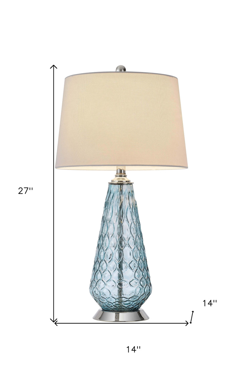 27" Aqua Glass Table Lamp With White Empire Shade - Chicken Pieces