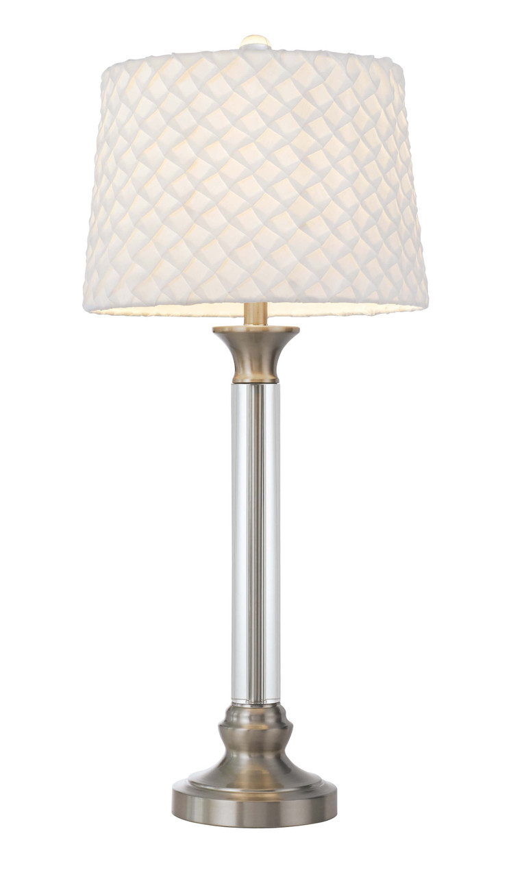 32" Nickel Metal Table Lamp With White Empire Shade - Chicken Pieces