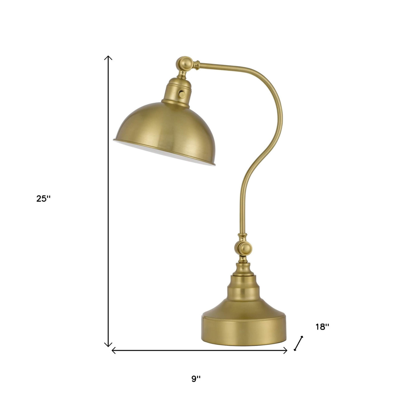 25" Antiqued Brass Metal Desk Table Lamp With Antiqued Brass Dome Shade - Chicken Pieces