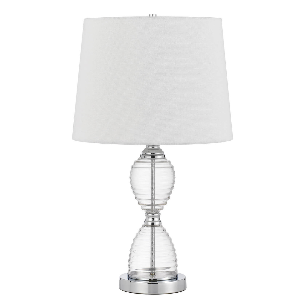 24" Clear Metal Table Lamp With White Empire Shade - Chicken Pieces