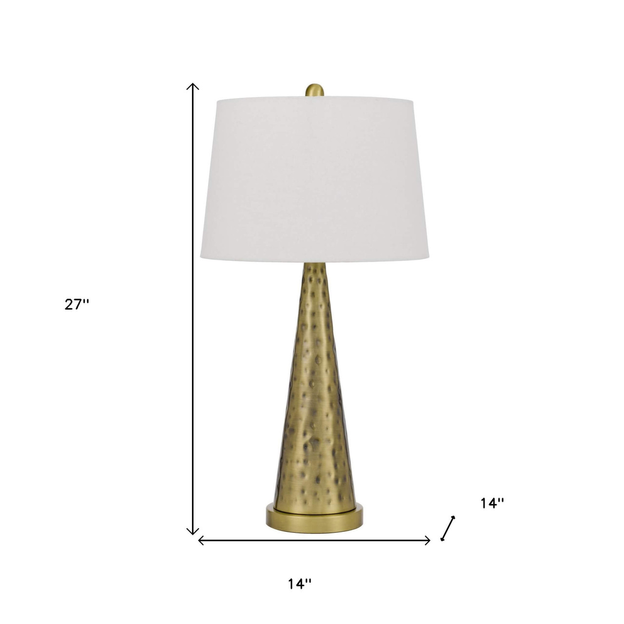 27" Antiqued Brass Metal Table Lamp With White Empire Shade - Chicken Pieces