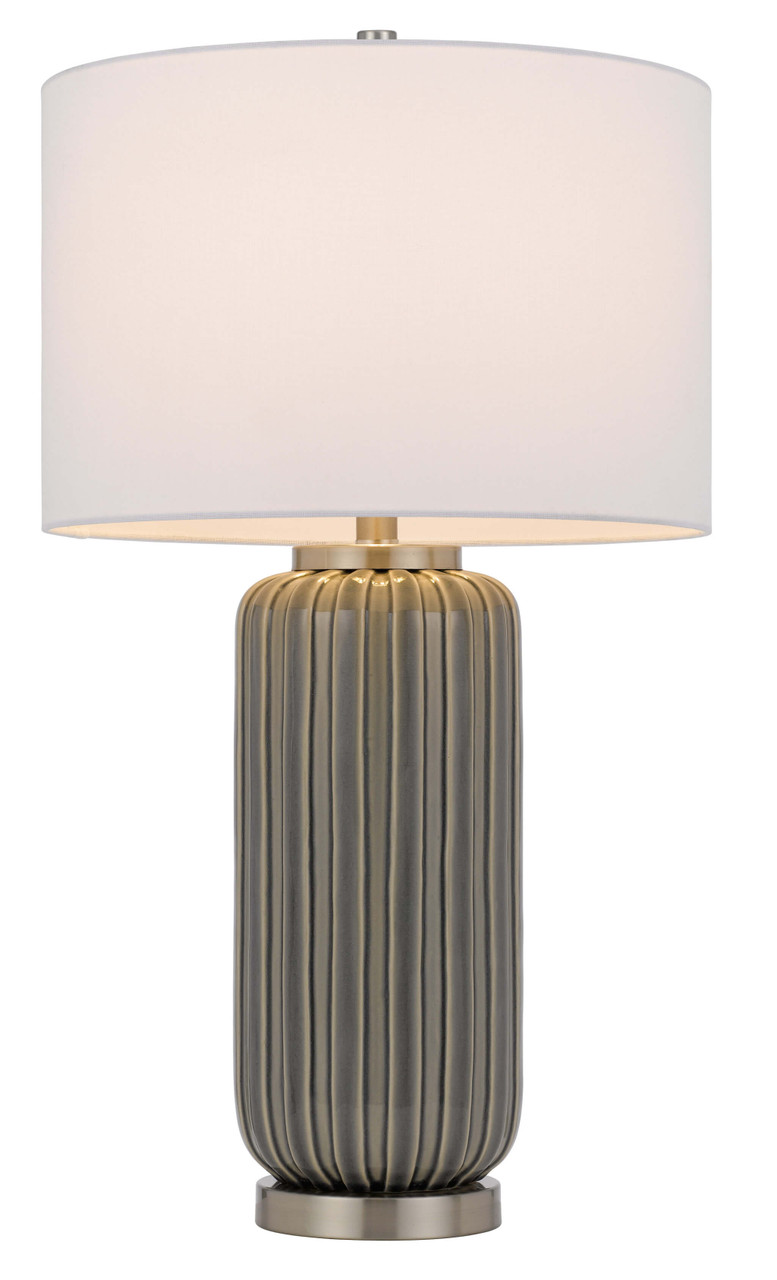 29" Taupe Metal Table Lamp With White Drum Shade - Chicken Pieces