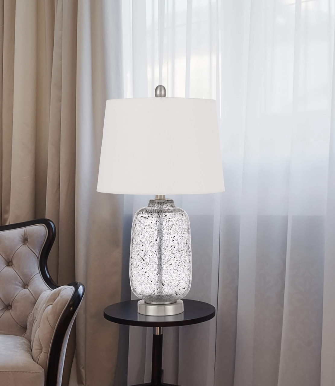 24" Nickel Metal Table Lamp With White Empire Shade - Chicken Pieces