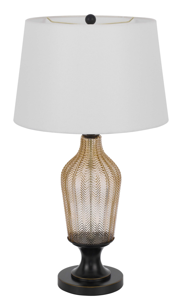 31" Bronze Glass Table Lamp With White Empire Shade - Chicken Pieces