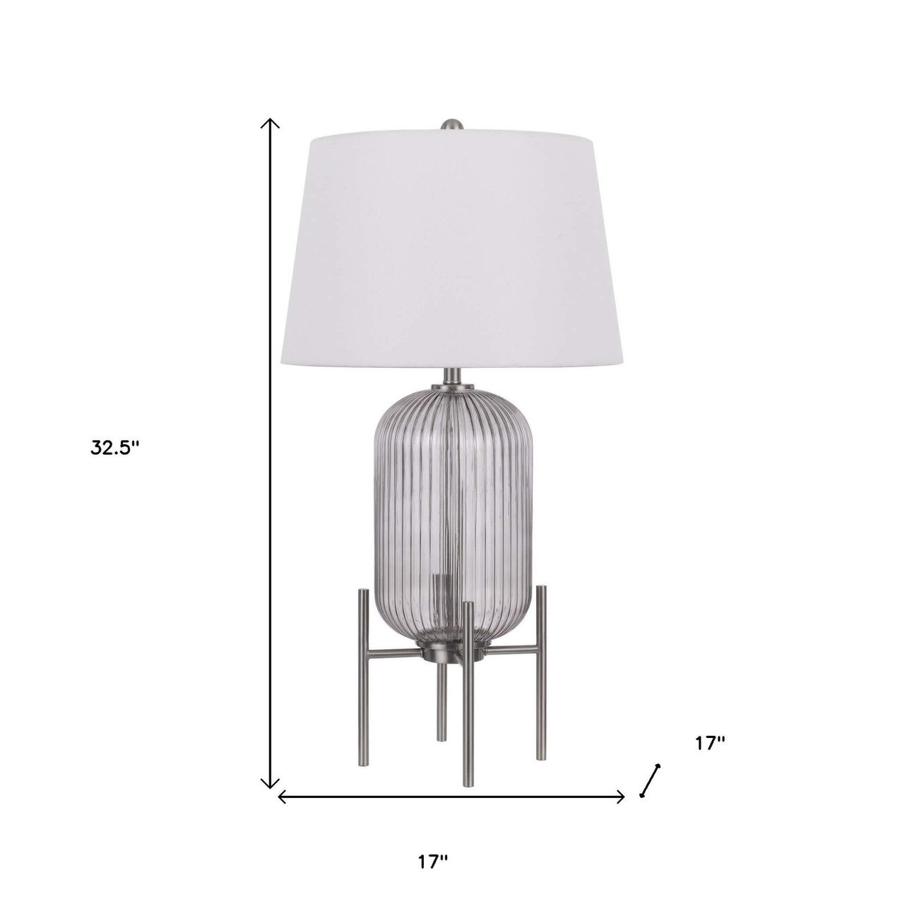 33" Nickel Glass Table Lamp With White Empire Shade - Chicken Pieces