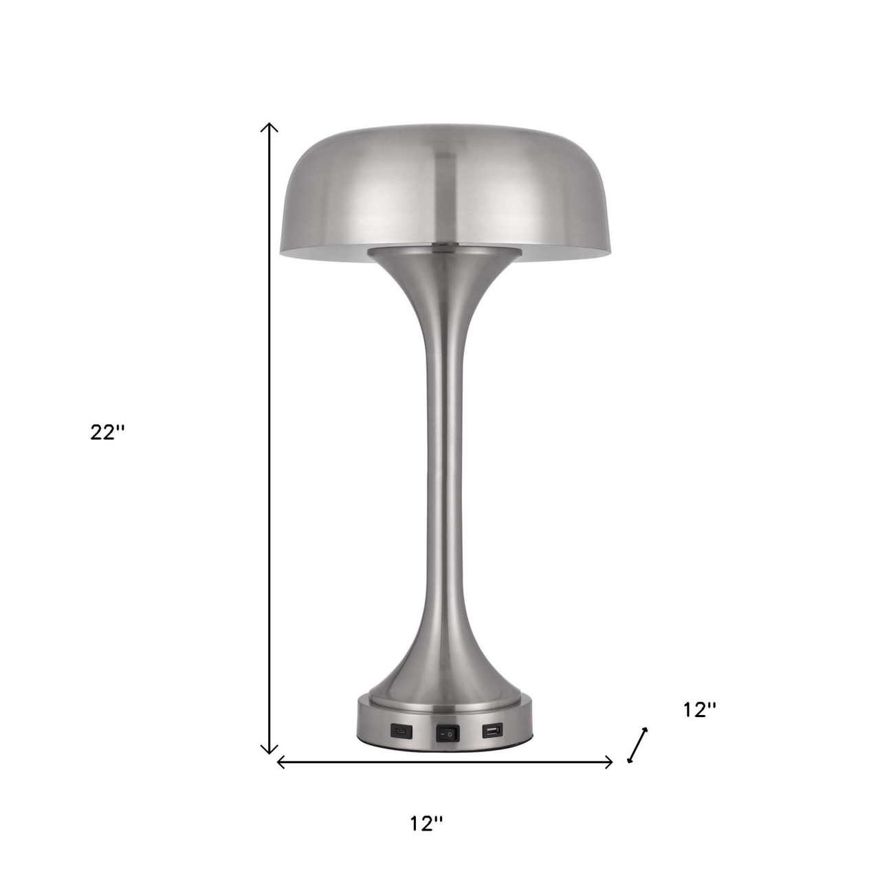 22" Nickel Metal Two Light Usb Table Lamp With Nickel Dome Shade - Chicken Pieces