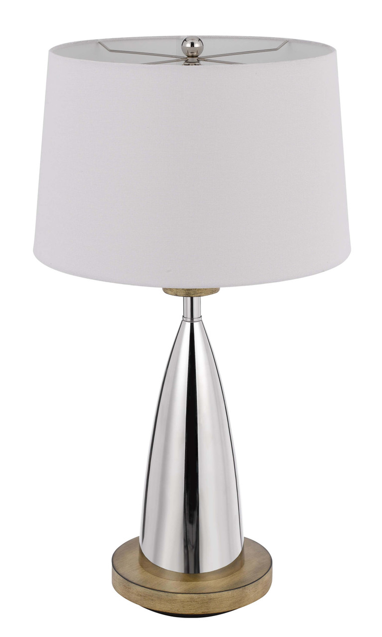 31" Silver Metallic Metal Usb Table Lamp With White Empire Shade - Chicken Pieces