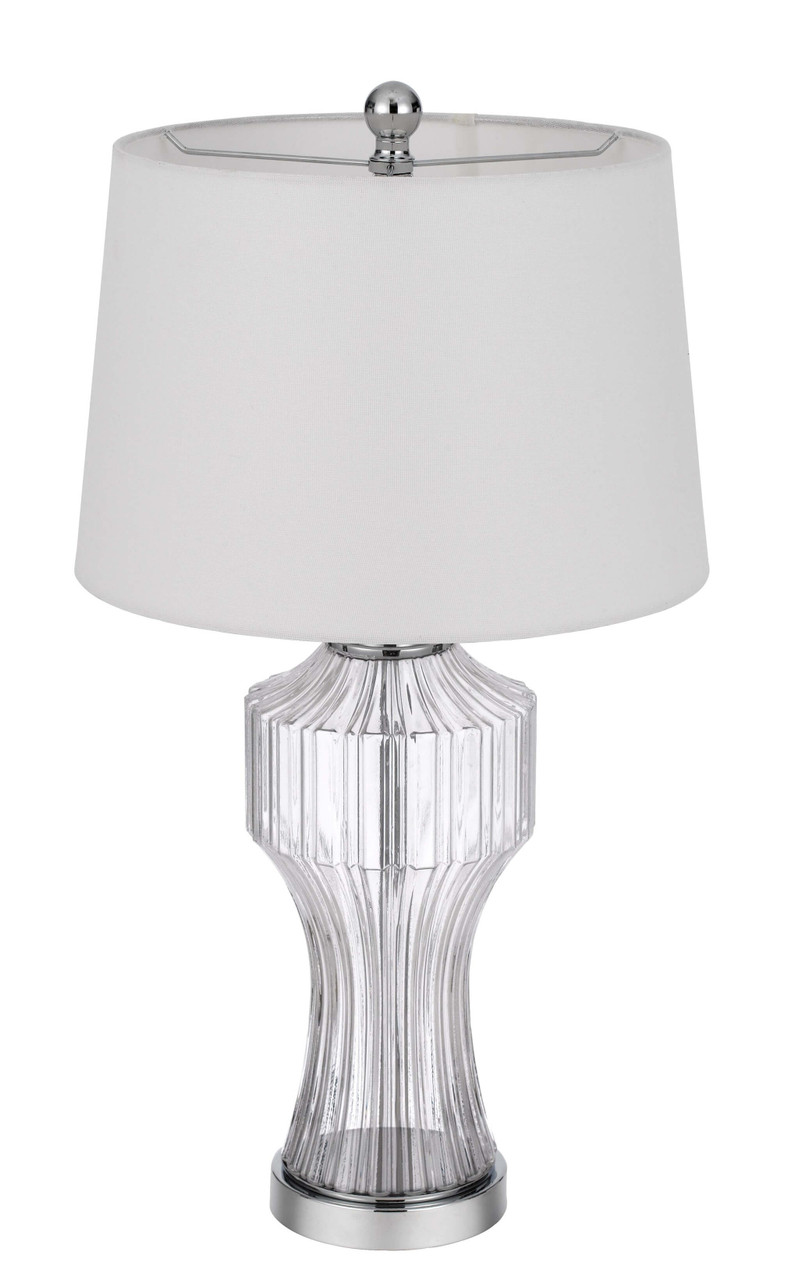 26" Clear Glass Table Lamp With White Empire Shade - Chicken Pieces