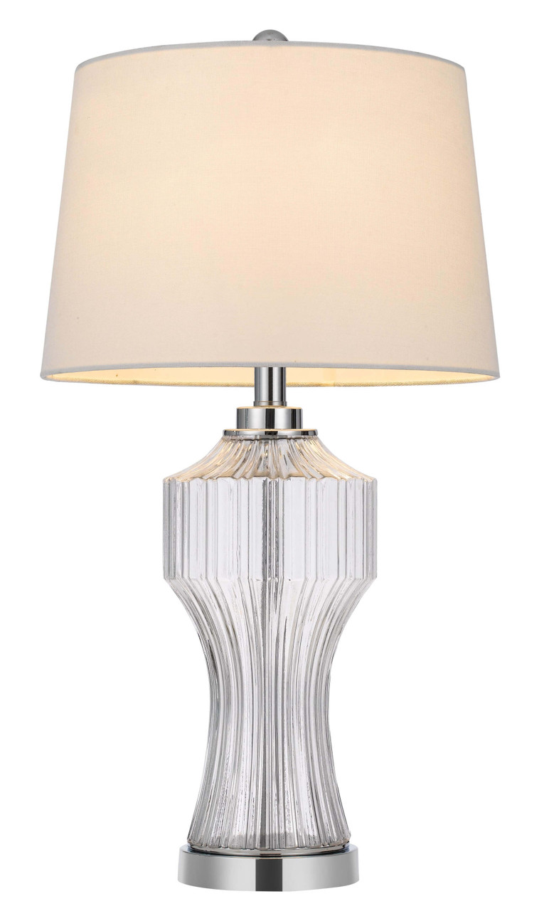 26" Clear Glass Table Lamp With White Empire Shade - Chicken Pieces