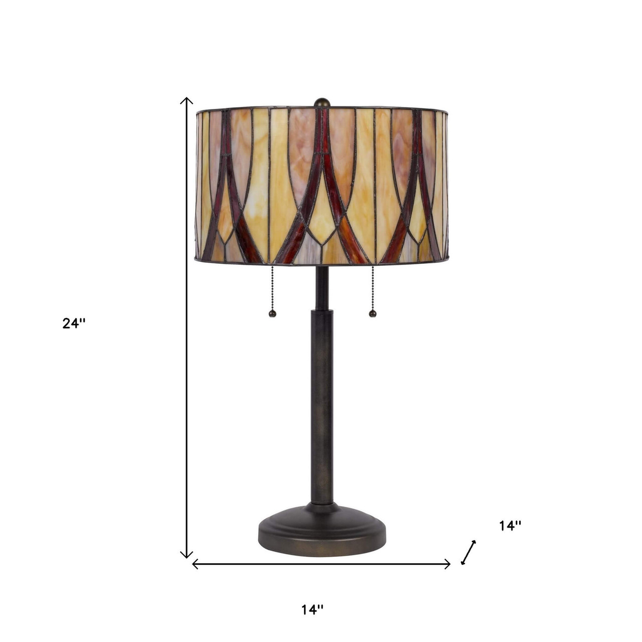24" Bronze Metal Two Light Table Lamp With Red And Ivory Drum Shade - Chicken Pieces