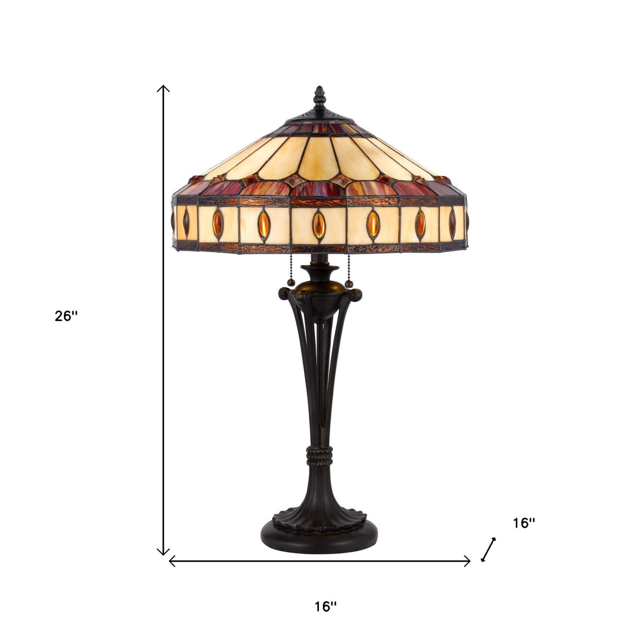 26" Black Metal Two Light Table Lamp With Purple And Ivory Dome Shade - Chicken Pieces